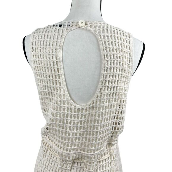 Lulus Women's Midi Dress Size Medium Ivory Crochet Cutout Sleeveless Tie Waist - Picture 8 of 12